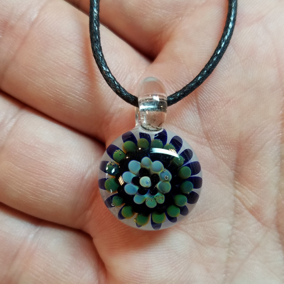 Blue Mum Flower Glass Pendant Clearance
