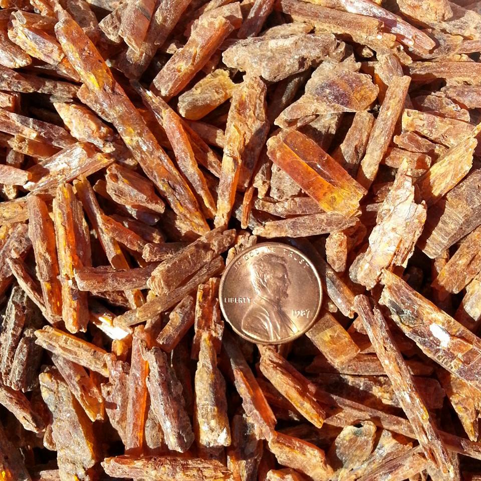 Orange kyanite stick-shaped crystals