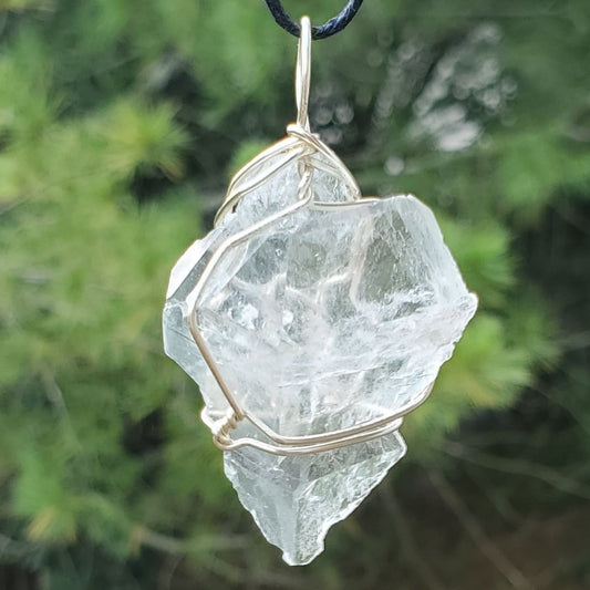 Natural Clear Quartz Crystal Wire Wrapped Pendant