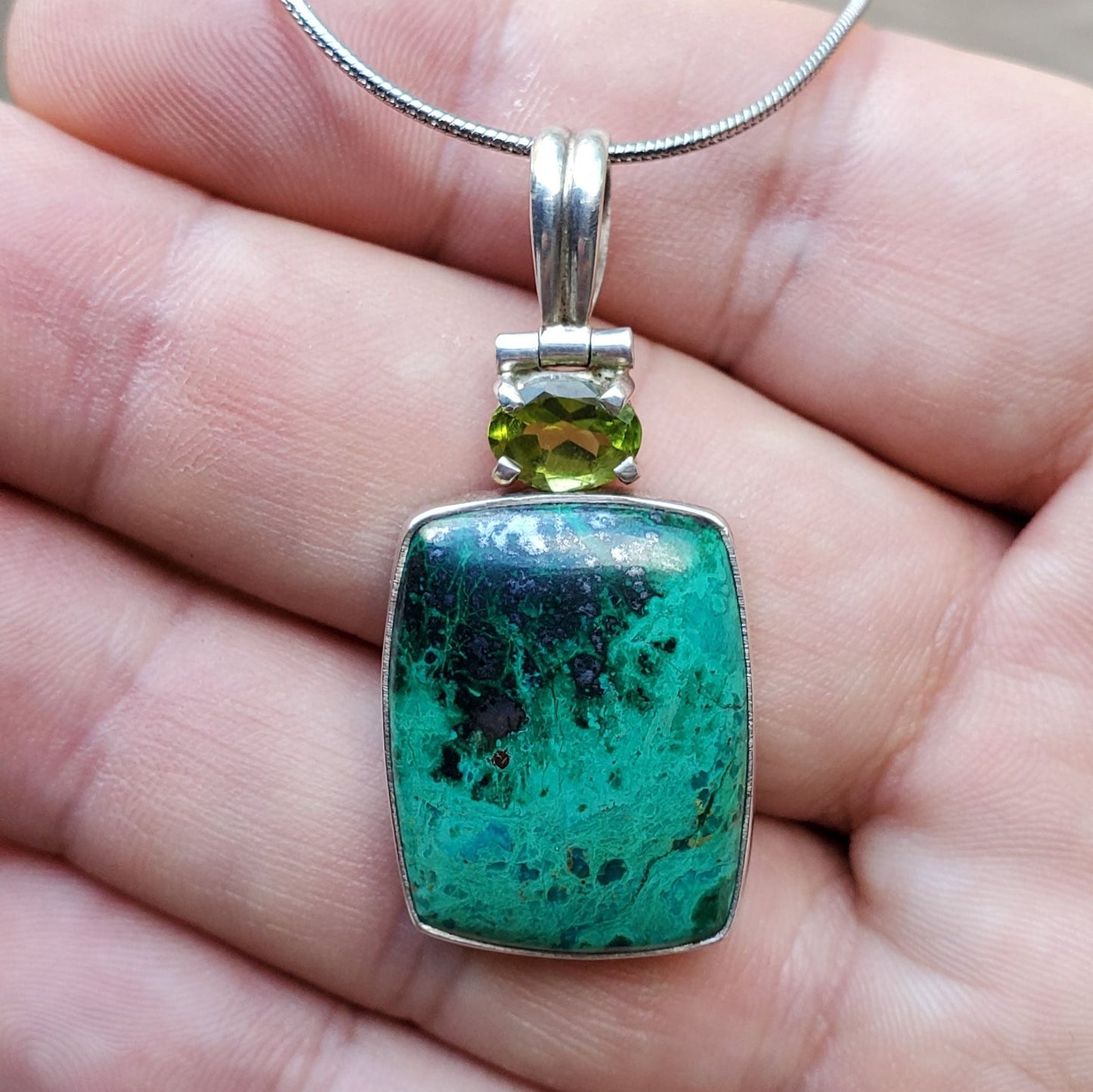 Chrysocolla and Peridot Pendant