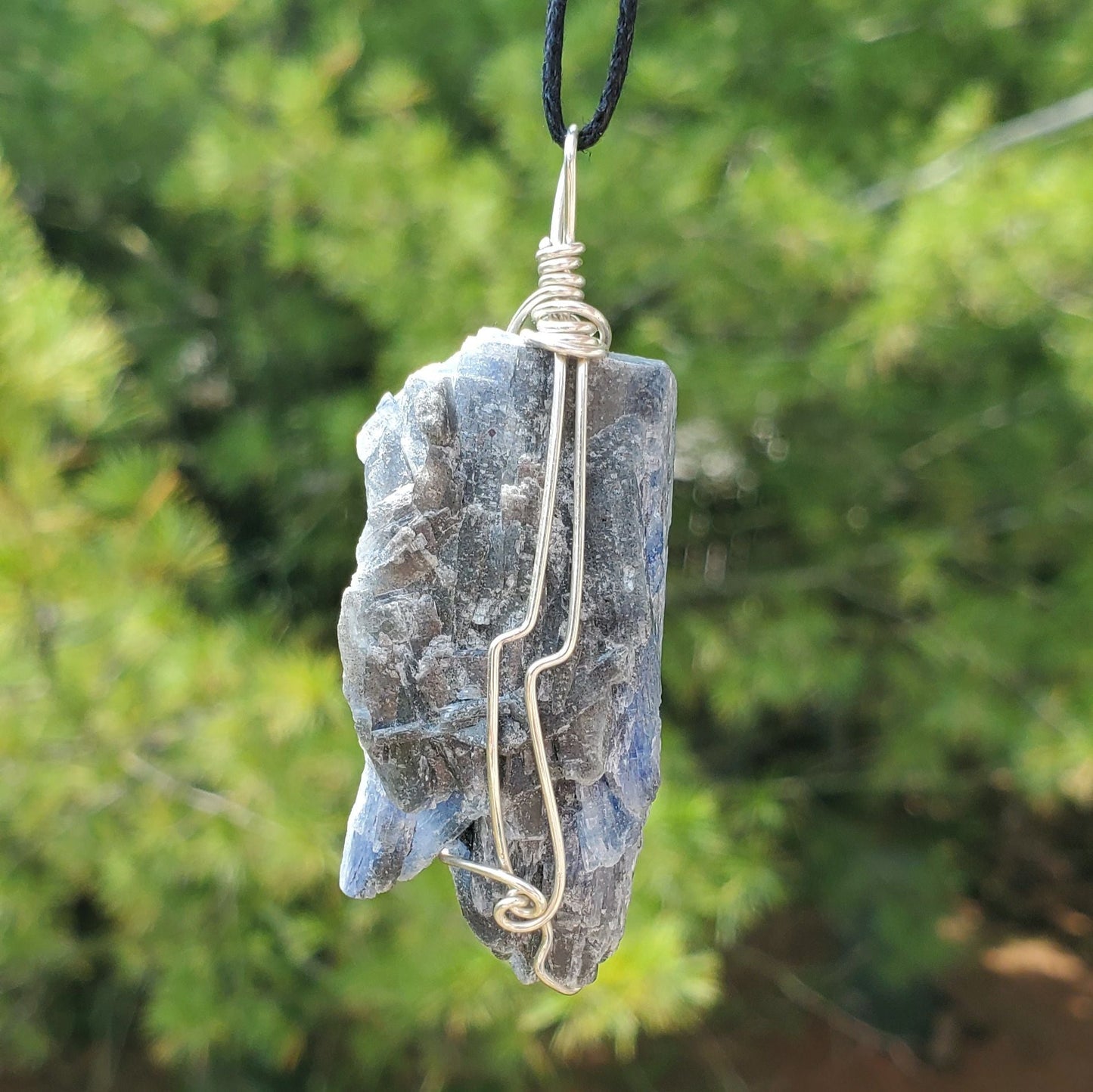 Natural 2 Sided Blue Kyanite Wire Wrapped Pendant