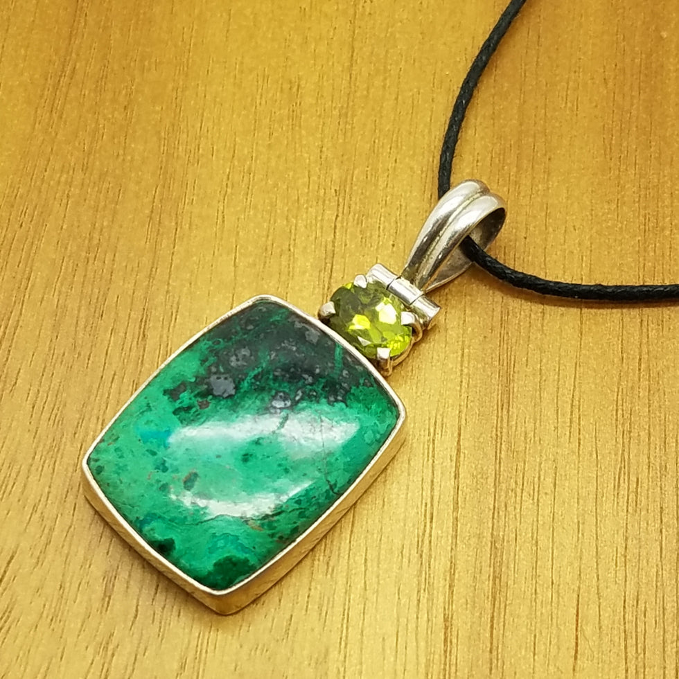 Chrysocolla and Peridot Pendant
