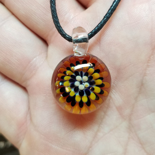 Orange Mum Flower Glass Pendant Clearance
