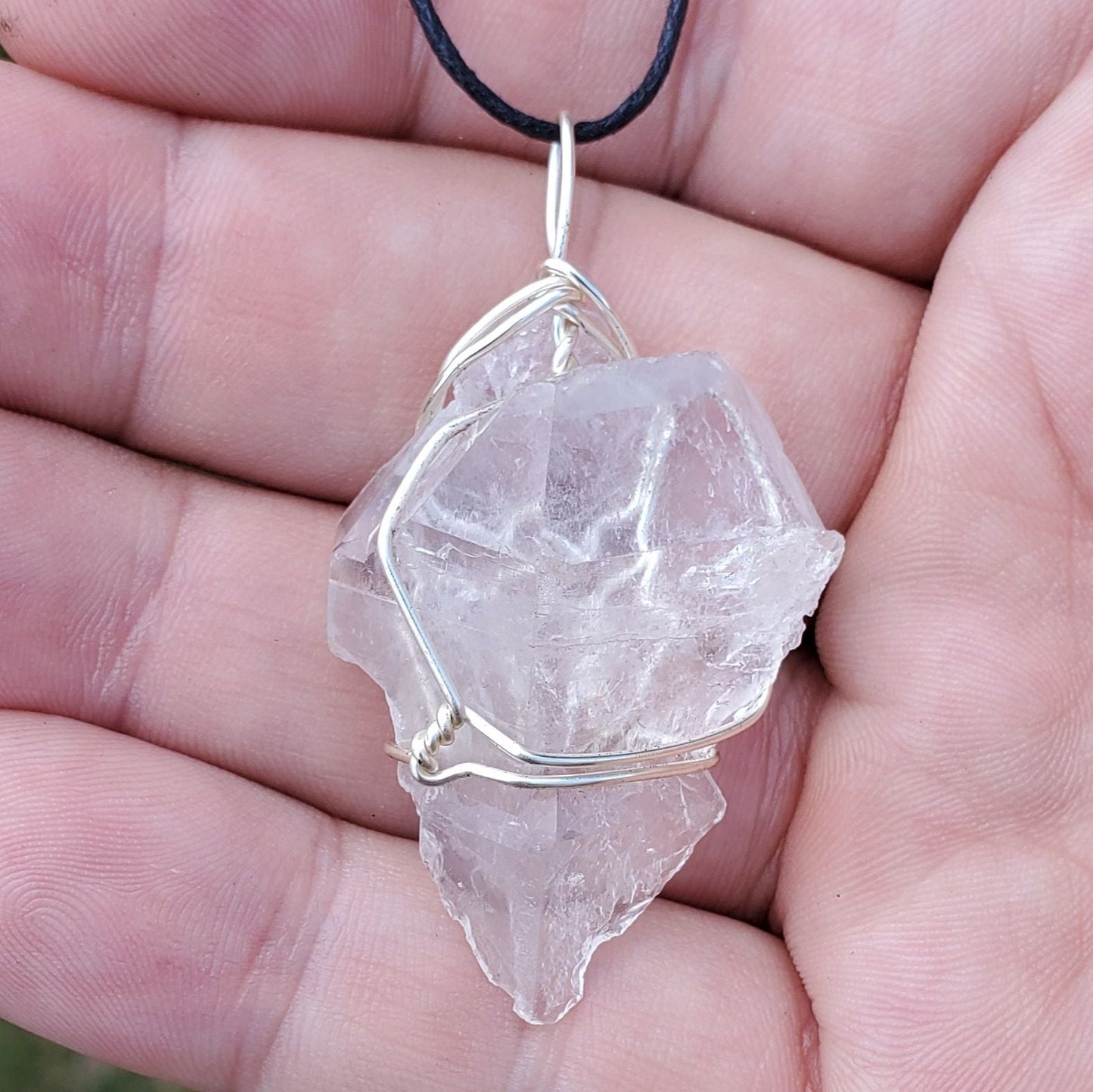 Natural Clear Quartz Crystal Wire Wrapped Pendant
