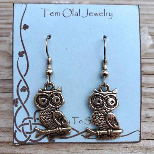 Owl on Branch Charm Earrings