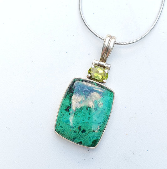 Chrysocolla and Peridot Pendant