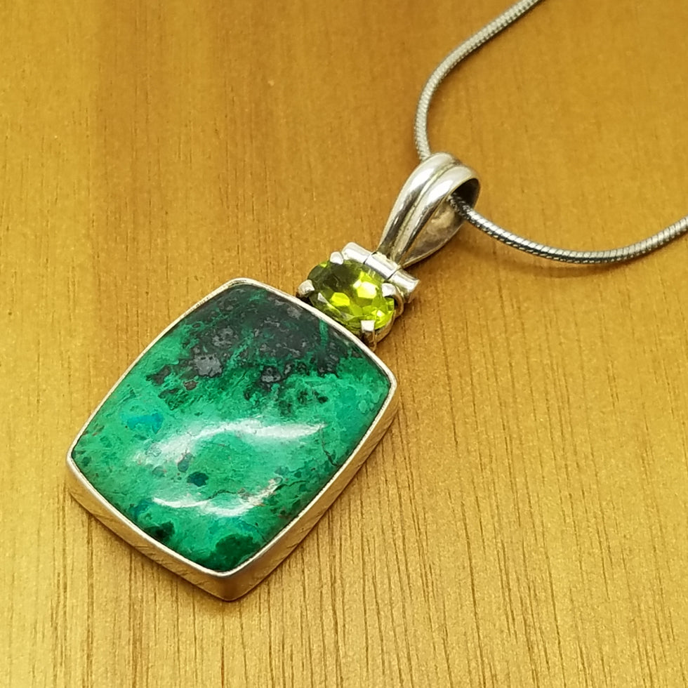 Chrysocolla and Peridot Pendant