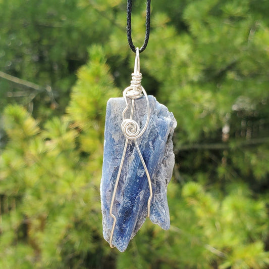 Natural 2 Sided Blue Kyanite Wire Wrapped Pendant