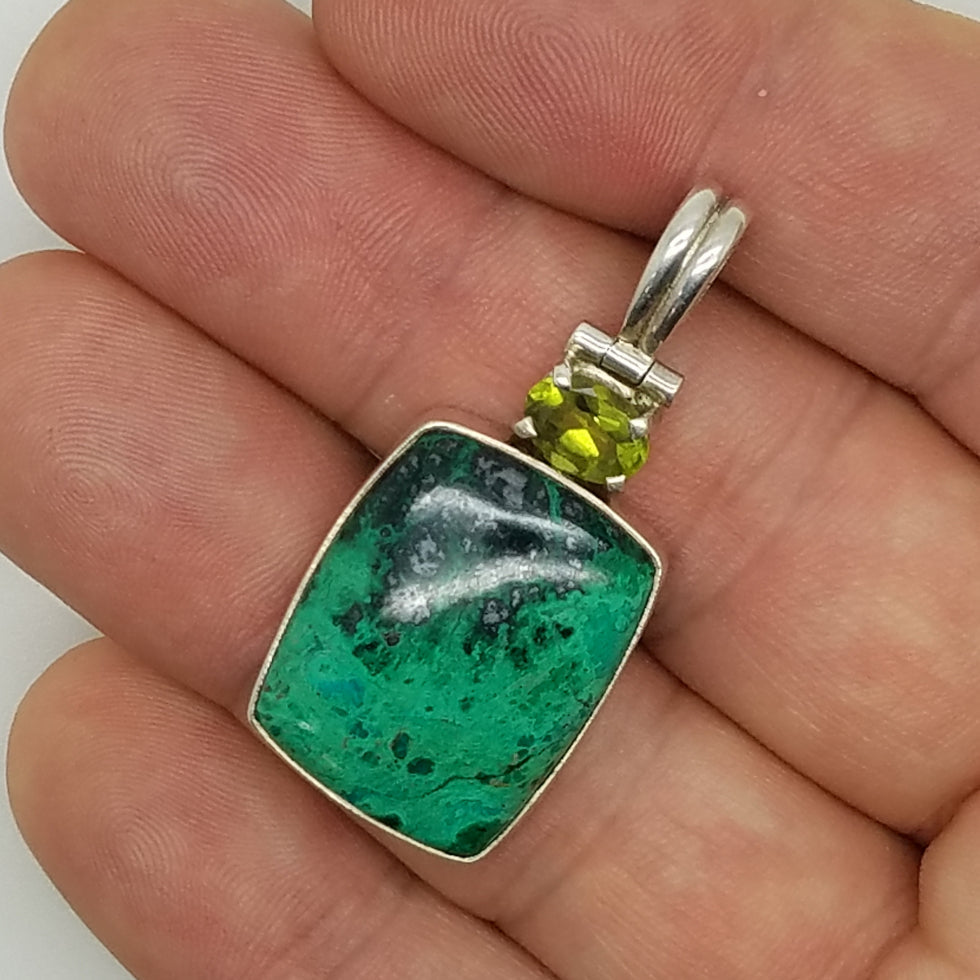 Chrysocolla and Peridot Pendant
