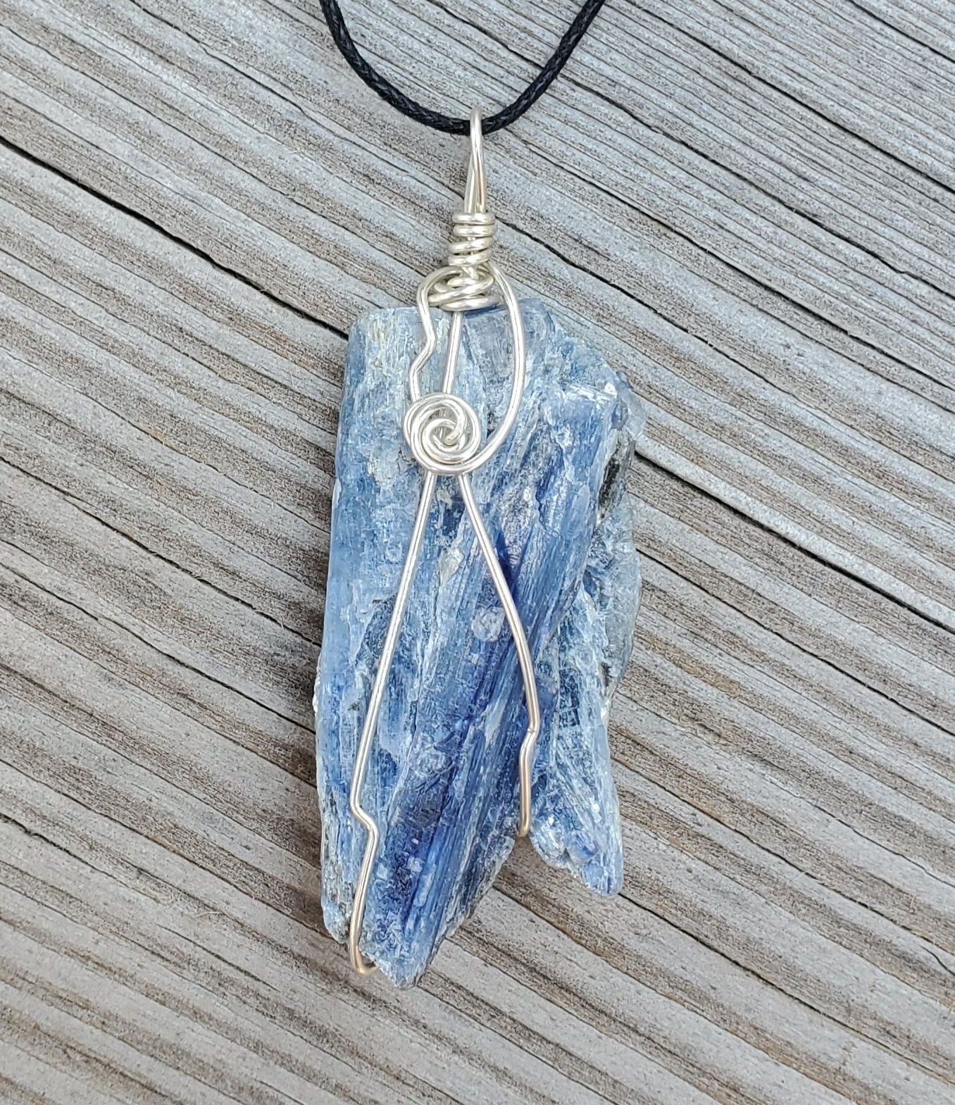 Natural 2 Sided Blue Kyanite Wire Wrapped Pendant