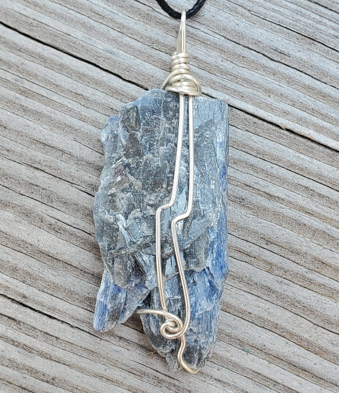 Natural 2 Sided Blue Kyanite Wire Wrapped Pendant