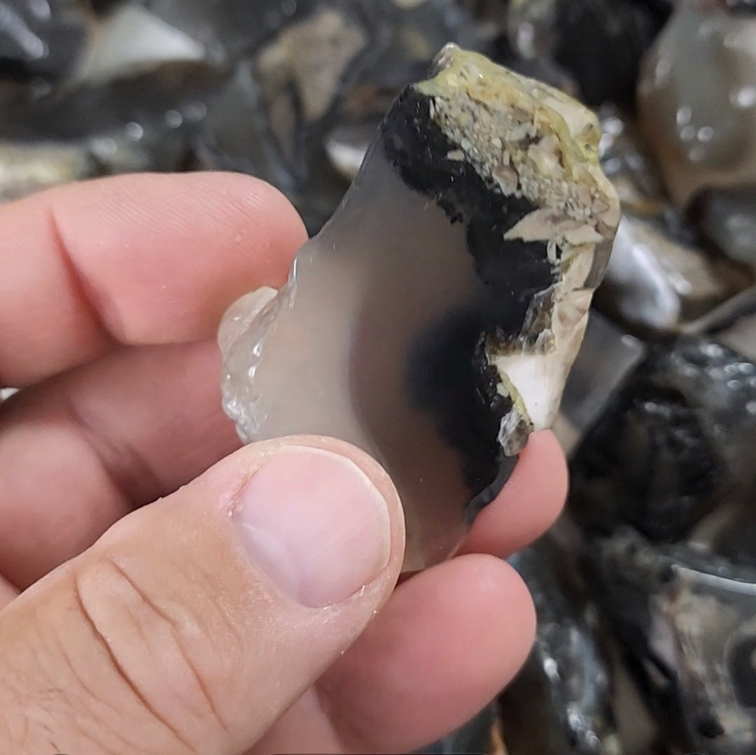 Black Volcano Agate Freeforms - Small 1-2" - UV Reactive Green