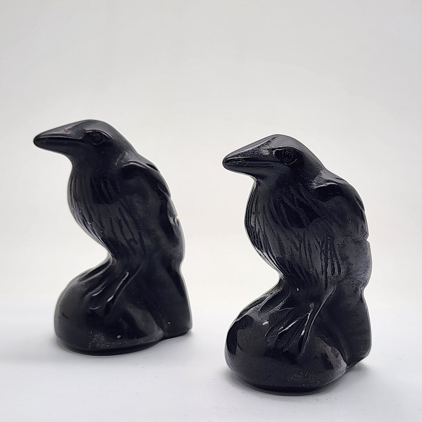 Black Obsidian Crow / Raven Carving  Hand-Carved Volcanic Glass Bird Sculpture